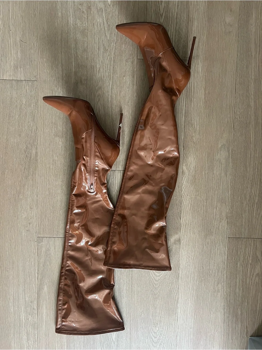 Steve Madden Brown Patent Over-the-Knee Stiletto Boots
